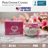 Adorable Pink Gnome Ceramic Candle, Holiday Home Decoration Scented with a Classic White Vanilla Fragrance from OrnamentallyYou