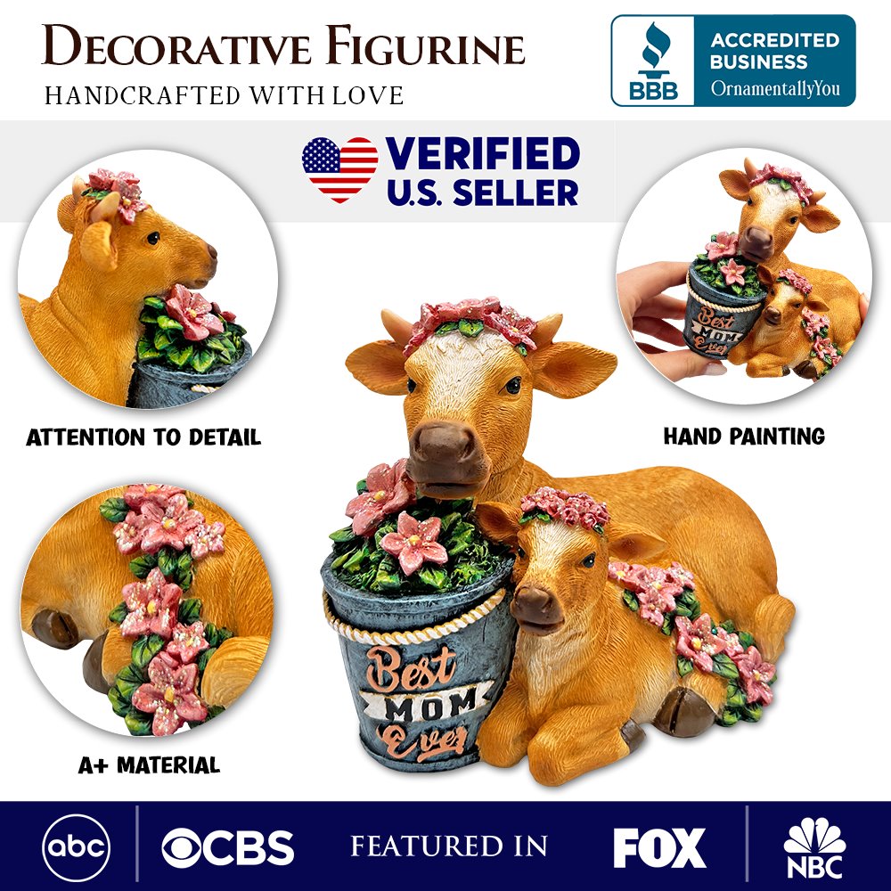 Best Mom Cow and Calf Charming Figurine, 6" Keepsake Jersey Statue and Mother’s Day Gift from OrnamentallyYou