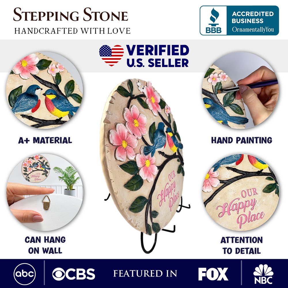 Blossoming Songbirds Positivity Stepping Stone, 9.5" Happiness Garden Decoration and Support Gift from OrnamentallyYou