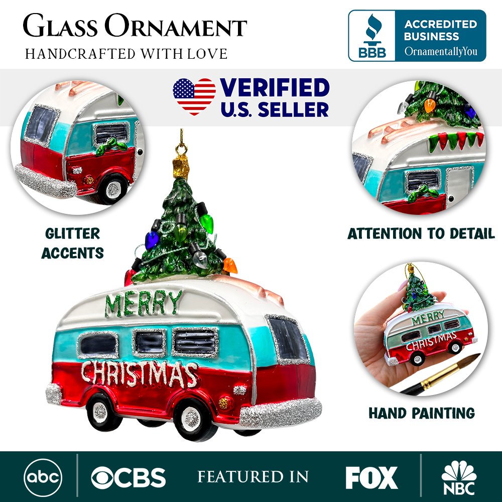 Camping RV Glass Christmas Ornament, Camper Trailer Motorhome Traveler Gift from OrnamentallyYou