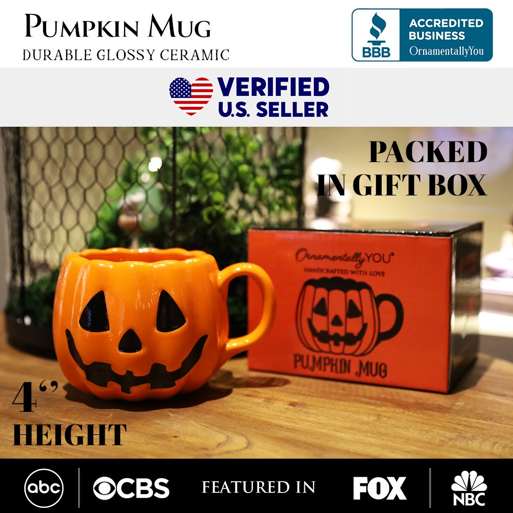 Classic Jack O' Lantern Ceramic 4" Pumpkin Mug, Halloween Drinkware and Spooky Fall Decor from OrnamentallyYou