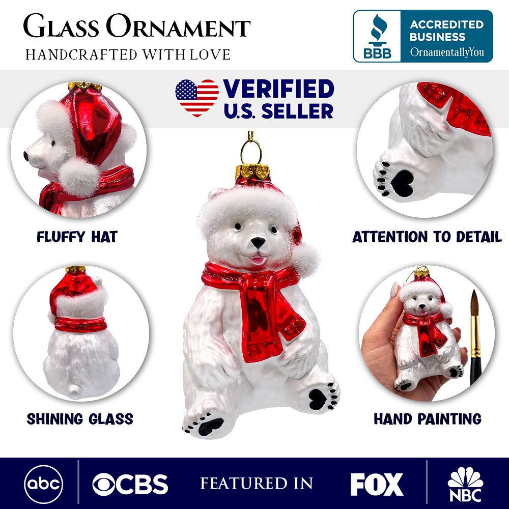 Classic White Polar Bear Glass Christmas Ornament from OrnamentallyYou
