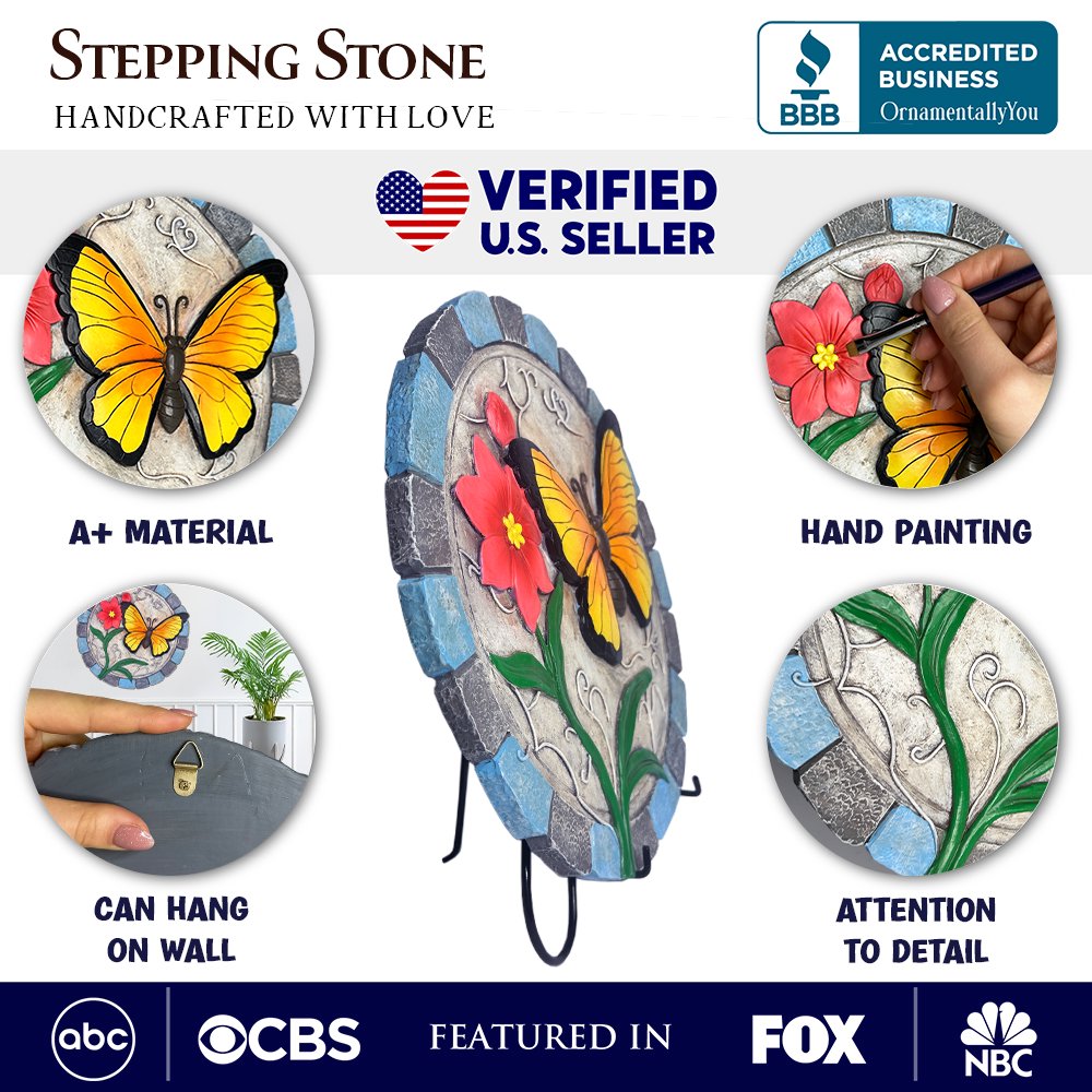Colorful Moments Bloom Stepping Stone, 9.5" Butterfly Garden Decorative Figurine from OrnamentallyYou