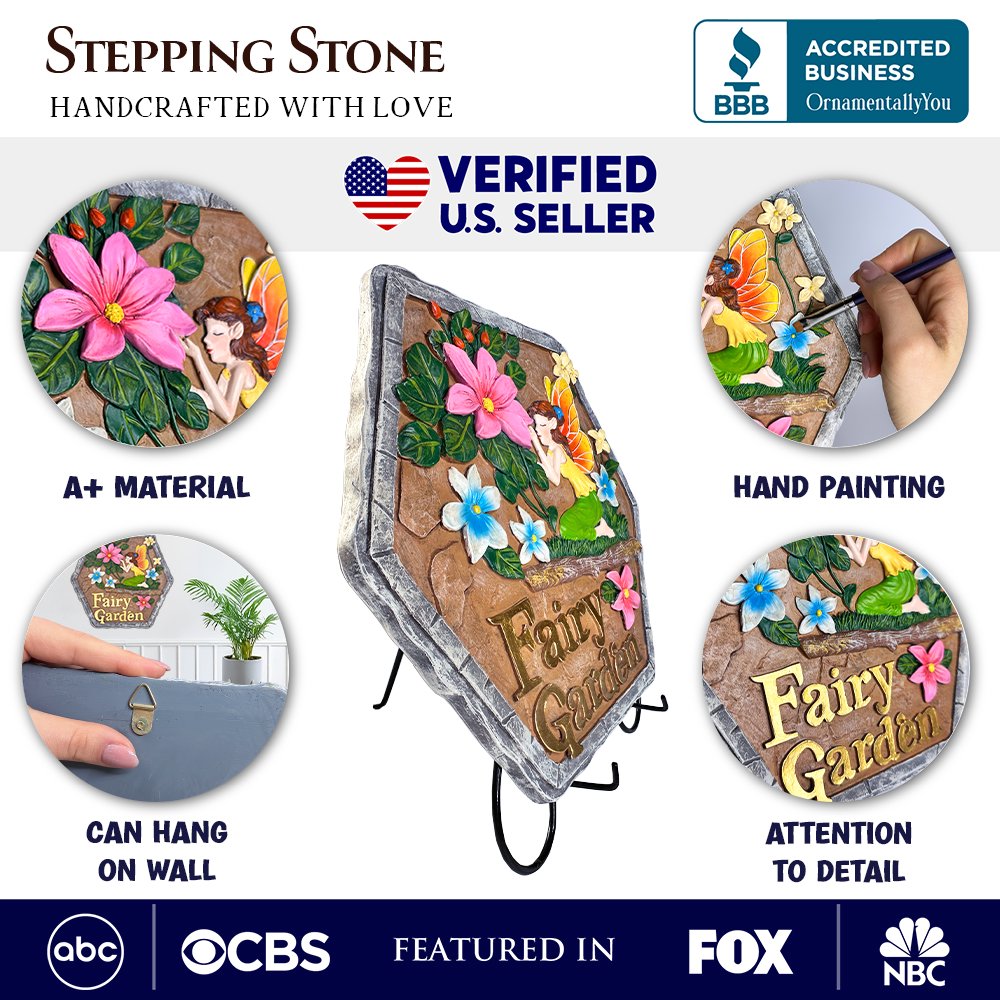 Fairy Kisses and Flowers Garden Stepping Stone, 9.5" Outdoor Decoration Statue from OrnamentallyYou