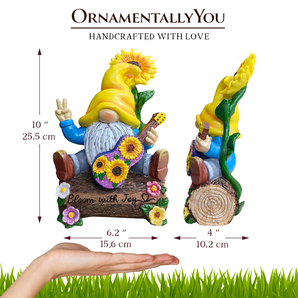 Bloom with Joy Sunflower Gnome 10" Garden Statue Figurine with Guitar, Spring and Summer Home Decoration from OrnamentallyYou