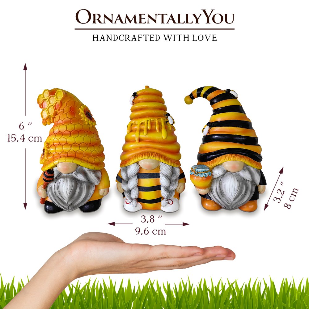 Buzzy Trio Set of Three Bumble Bee Gnome Figurines, 6" Tiered Tray Home or Garden Decoration from OrnamentallyYou