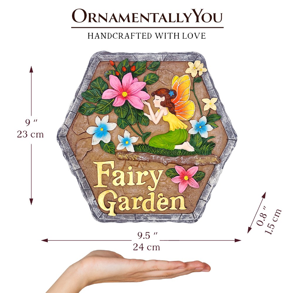 Fairy Kisses and Flowers Garden Stepping Stone, 9.5" Outdoor Decoration Statue from OrnamentallyYou