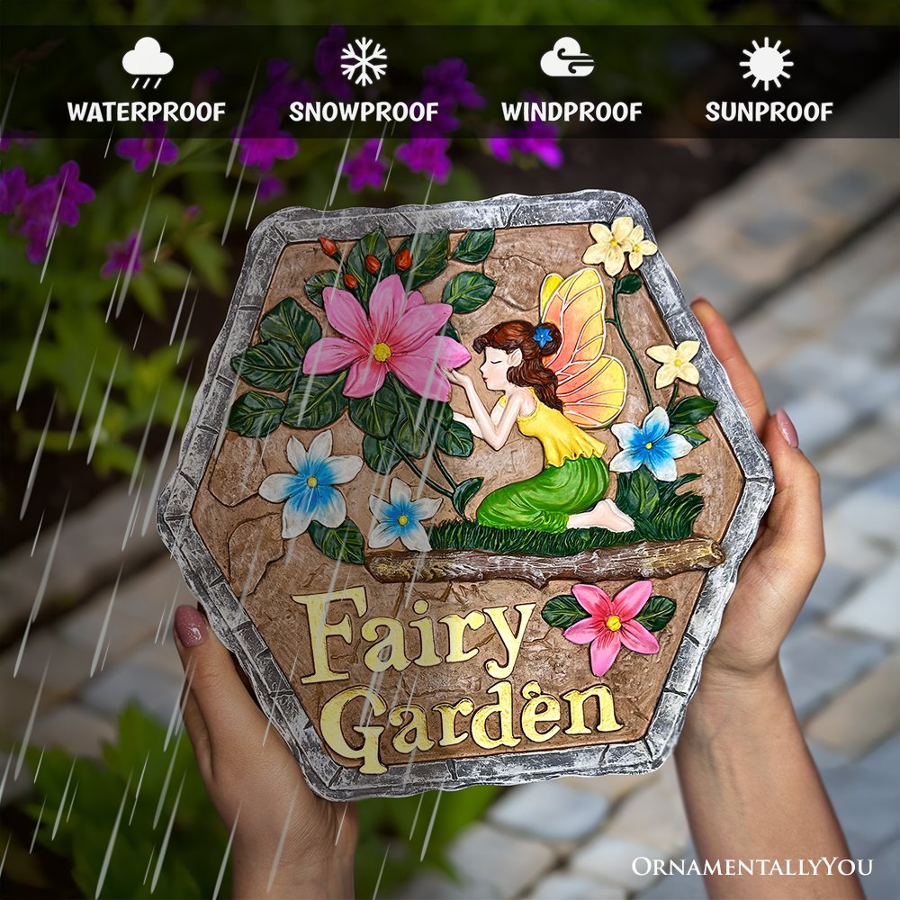 Fairy Kisses and Flowers Garden Stepping Stone, 9.5" Outdoor Decoration Statue from OrnamentallyYou