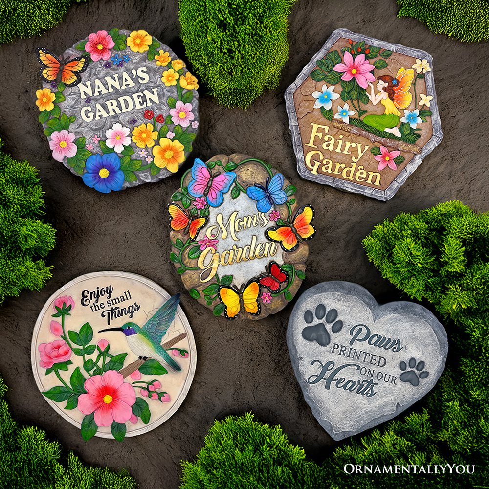 Fairy Kisses and Flowers Garden Stepping Stone, 9.5" Outdoor Decoration Statue from OrnamentallyYou