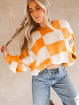 Autumnal Plaid Bishop Sleeve Sweater from MsDressly