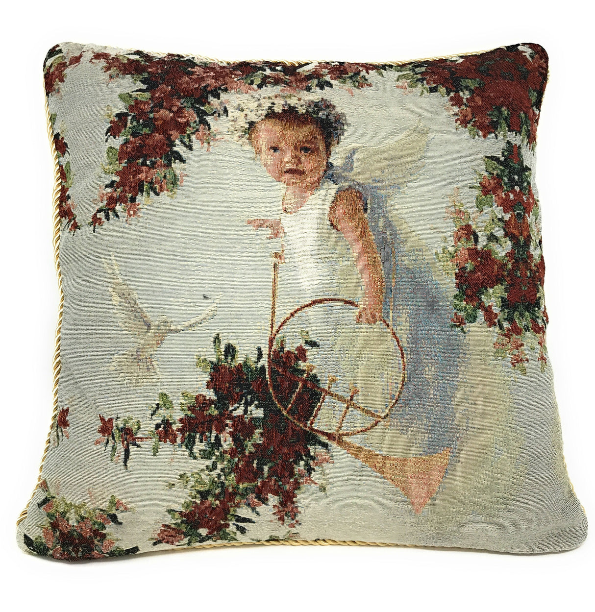Tache Cupid's Horn Antique Rose Bird Dove Woven Tapestry Throw Pillow Cover (16375) from Tache Home Fashion
