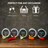 5-Pack Premium Margarita & Cocktail Flavored Salt Rimmer, Variety Set 3.5oz - Chili Lime, Lemon Drop Sugar, Lime, Habanero & Honey, Jalapeno Citrus - No Silicon Dioxide, Easy Screw-On Lid from The Wine Savant