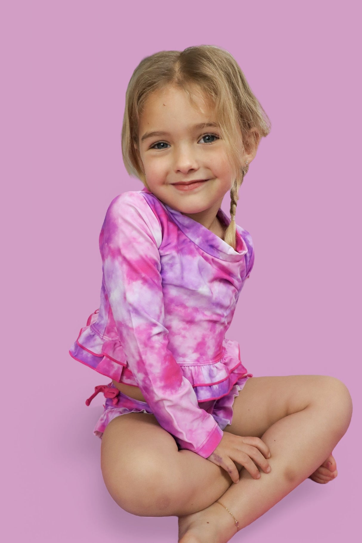 CANDY CLOUDS DREAM 2-PIECE RASH GUARD RUFFLE SWIM SUIT from DREAM BIG LITTLE CO