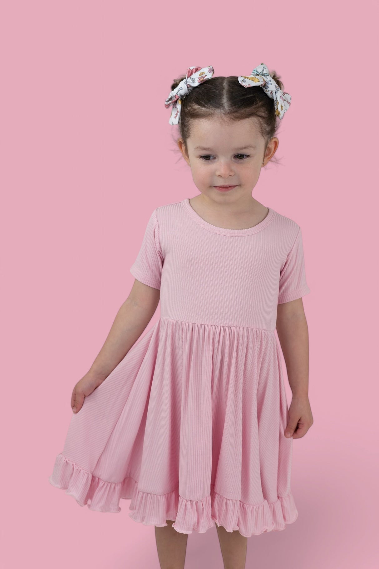 PINK ROSE RIB RUFFLE DRESS from DREAM BIG LITTLE CO