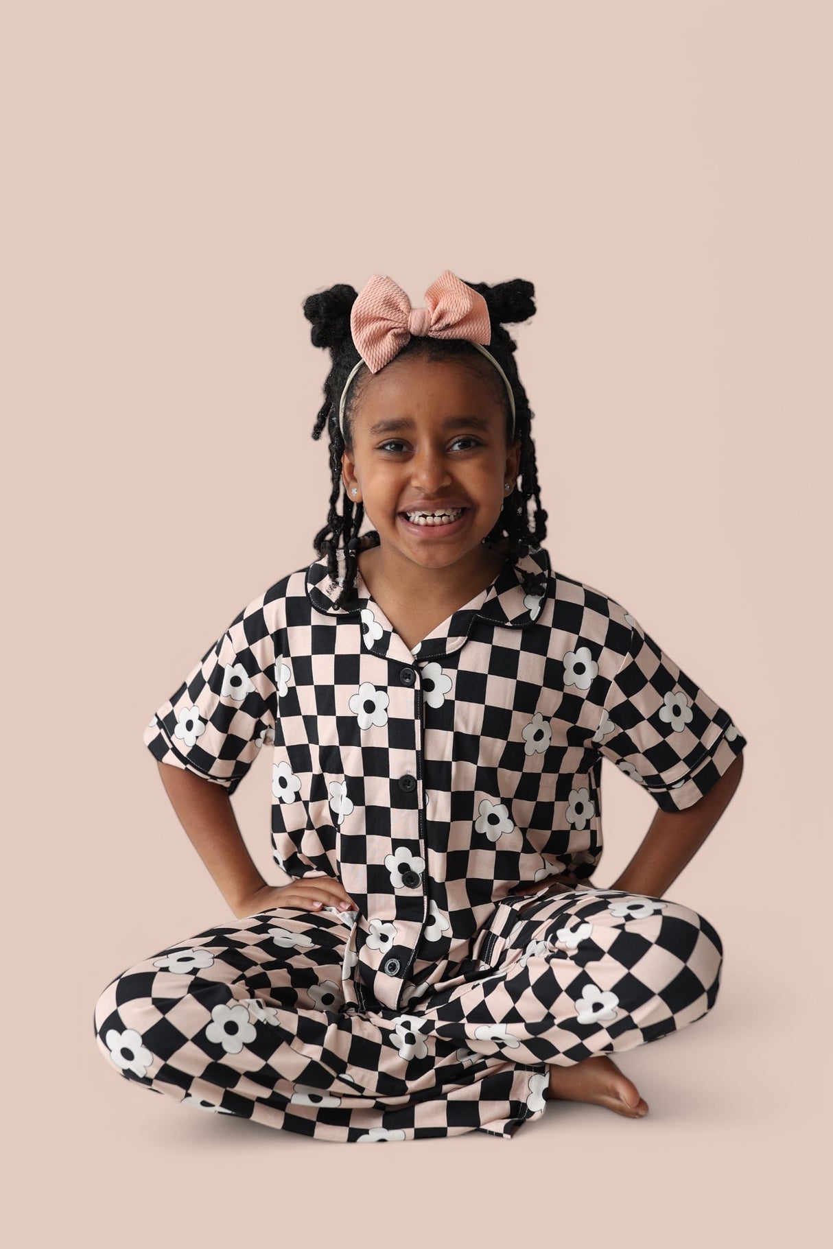 RETRO DAISY CHECKS SHORT SLEEVE DREAM GIRL'S FLARE SET from DREAM BIG LITTLE CO