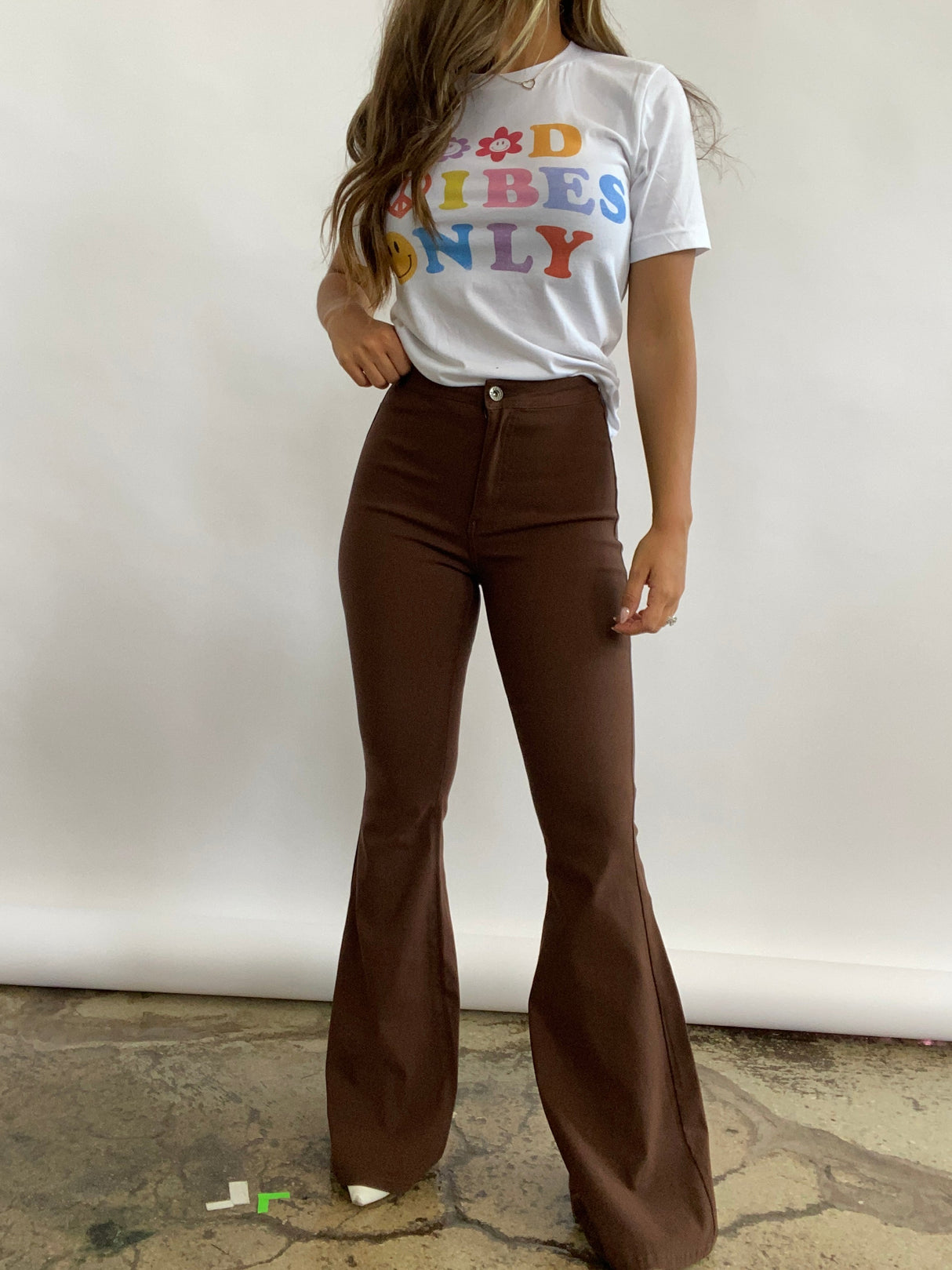 Fiona High Waisted Bell Bottom Flare Jeans - Chocolate Brown From Willow Boutique