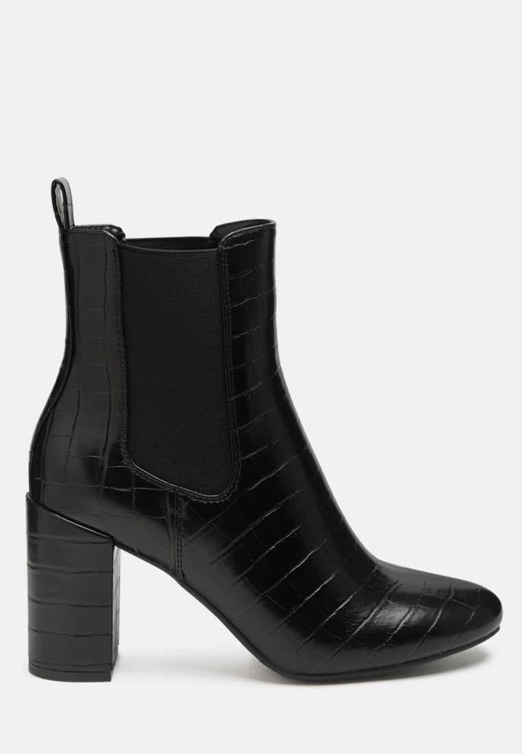 Croc Textured Block Heeled Chelsea Boots By RUW from London Rag International