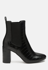 Croc Textured Block Heeled Chelsea Boots By RUW from London Rag International