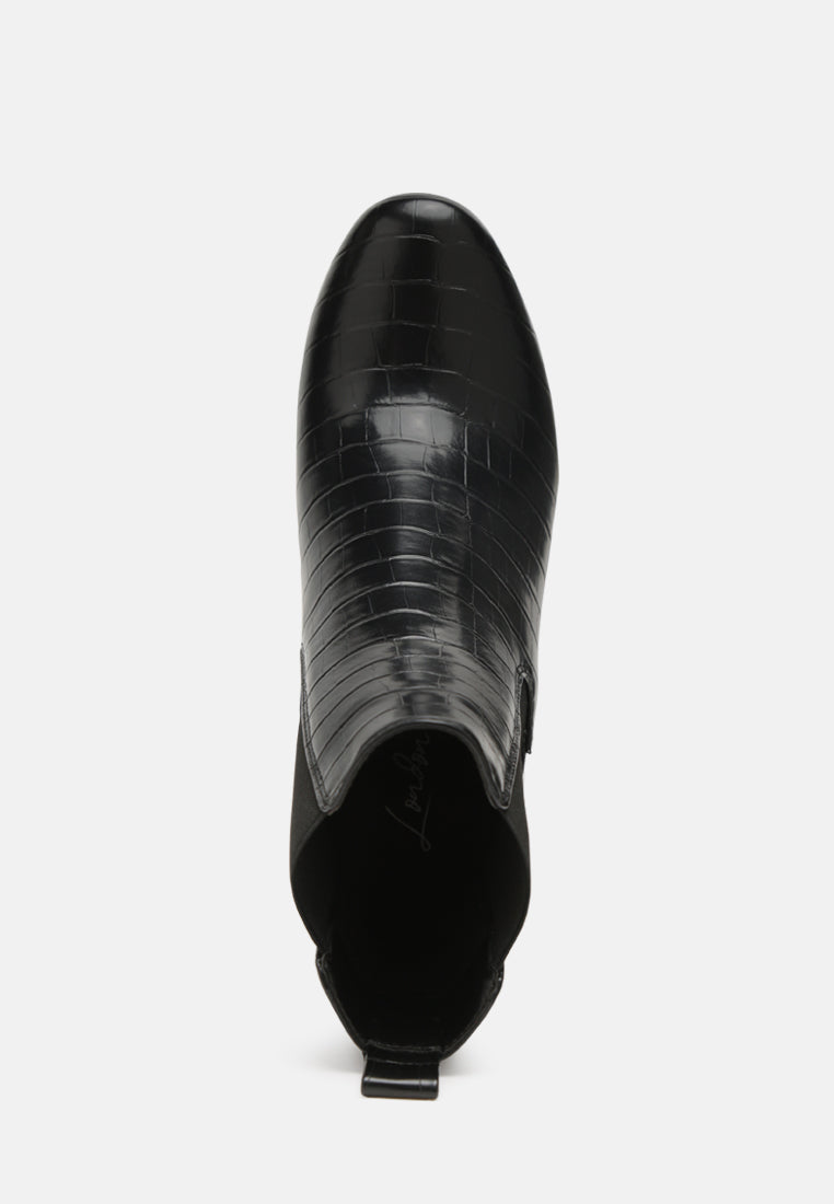 Croc Textured Block Heeled Chelsea Boots By RUW from London Rag International