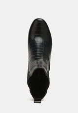 Croc Textured Block Heeled Chelsea Boots By RUW from London Rag International