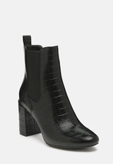 Croc Textured Block Heeled Chelsea Boots By RUW from London Rag International