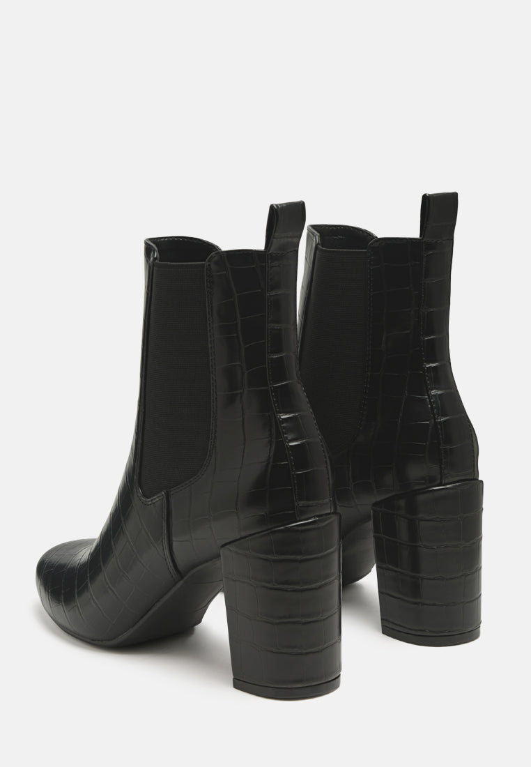 Croc Textured Block Heeled Chelsea Boots By RUW from London Rag International