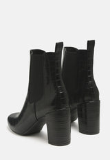 Croc Textured Block Heeled Chelsea Boots By RUW from London Rag International