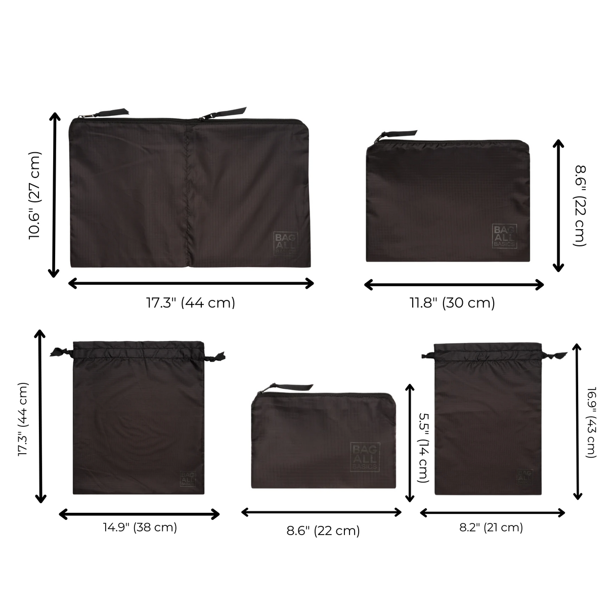 Compression Cubes & Packing Bags Set, 8-pack, Black From Bag-all