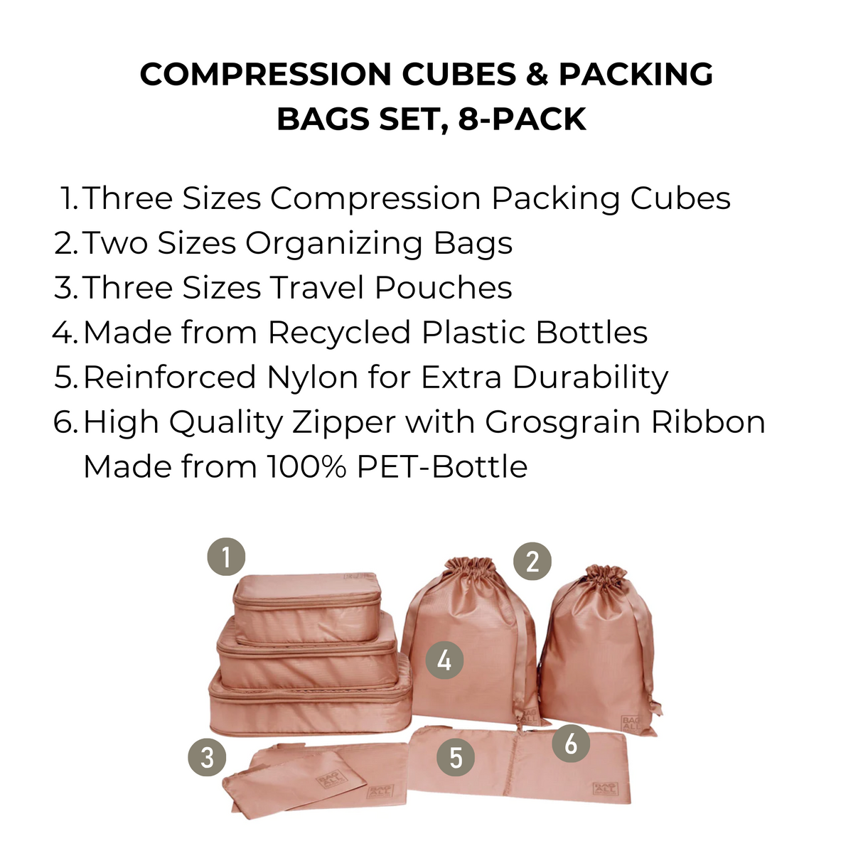 Compression Cubes & Packing Bags Set, 8-pack, Pink/Blush From Bag-all