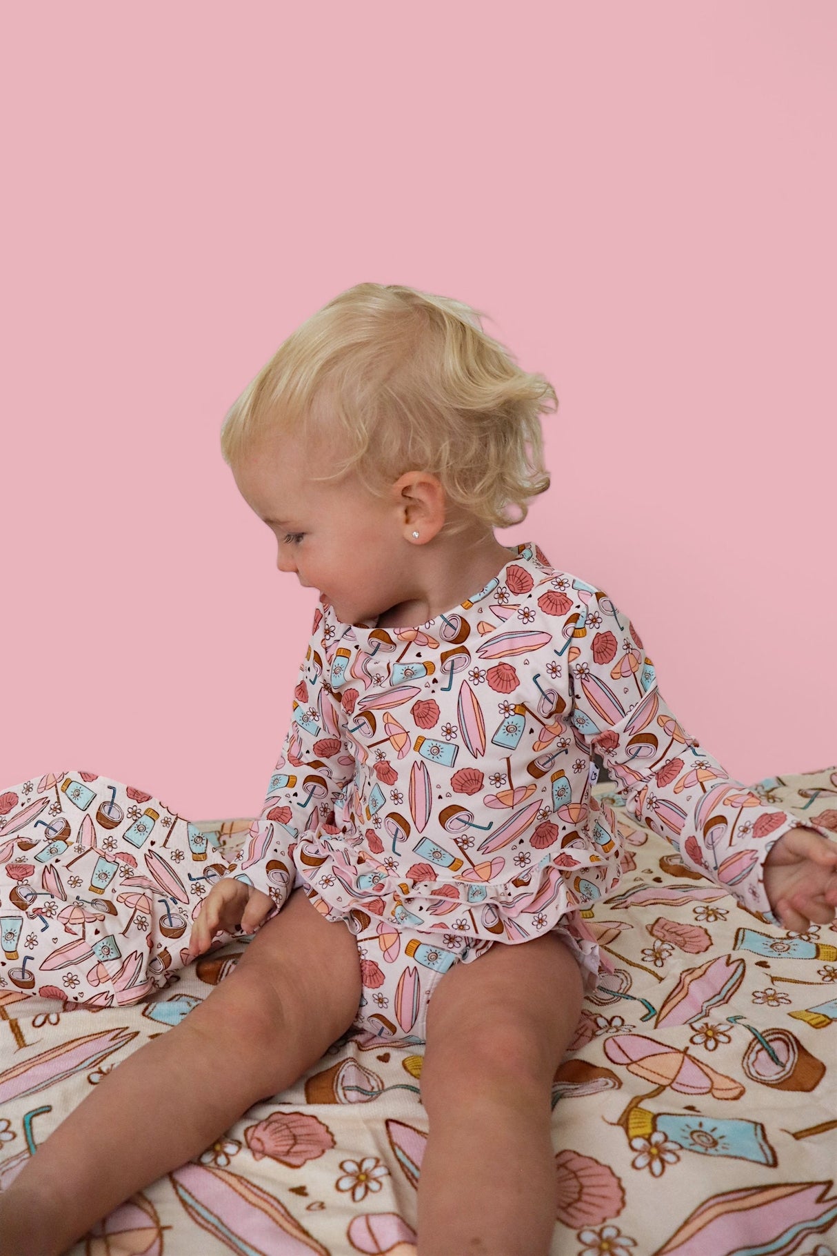 FUN IN THE SUN DREAM TWO-PIECE RASH GUARD RUFFLE SWIM SUIT from DREAM BIG LITTLE CO