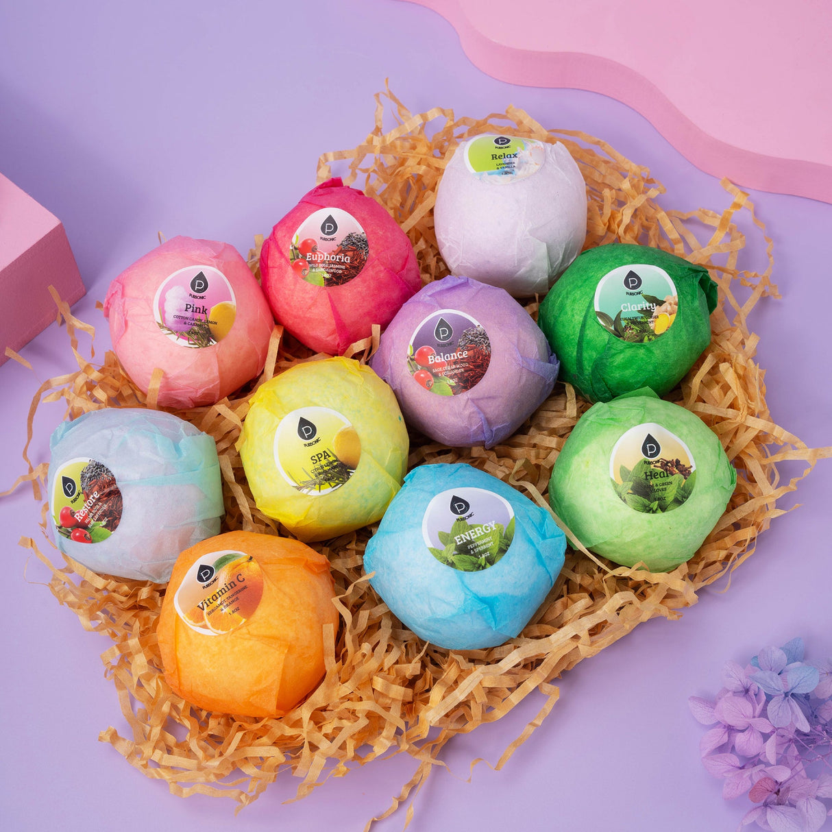 10 Pcs of Handmade, Natural and Organic Bath Bombs from Pursonic