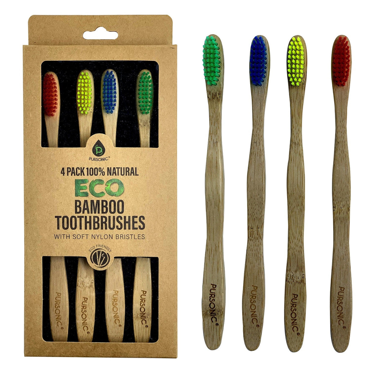 100% Natural Eco Bamboo Toothbrushes (4 pack) from Pursonic