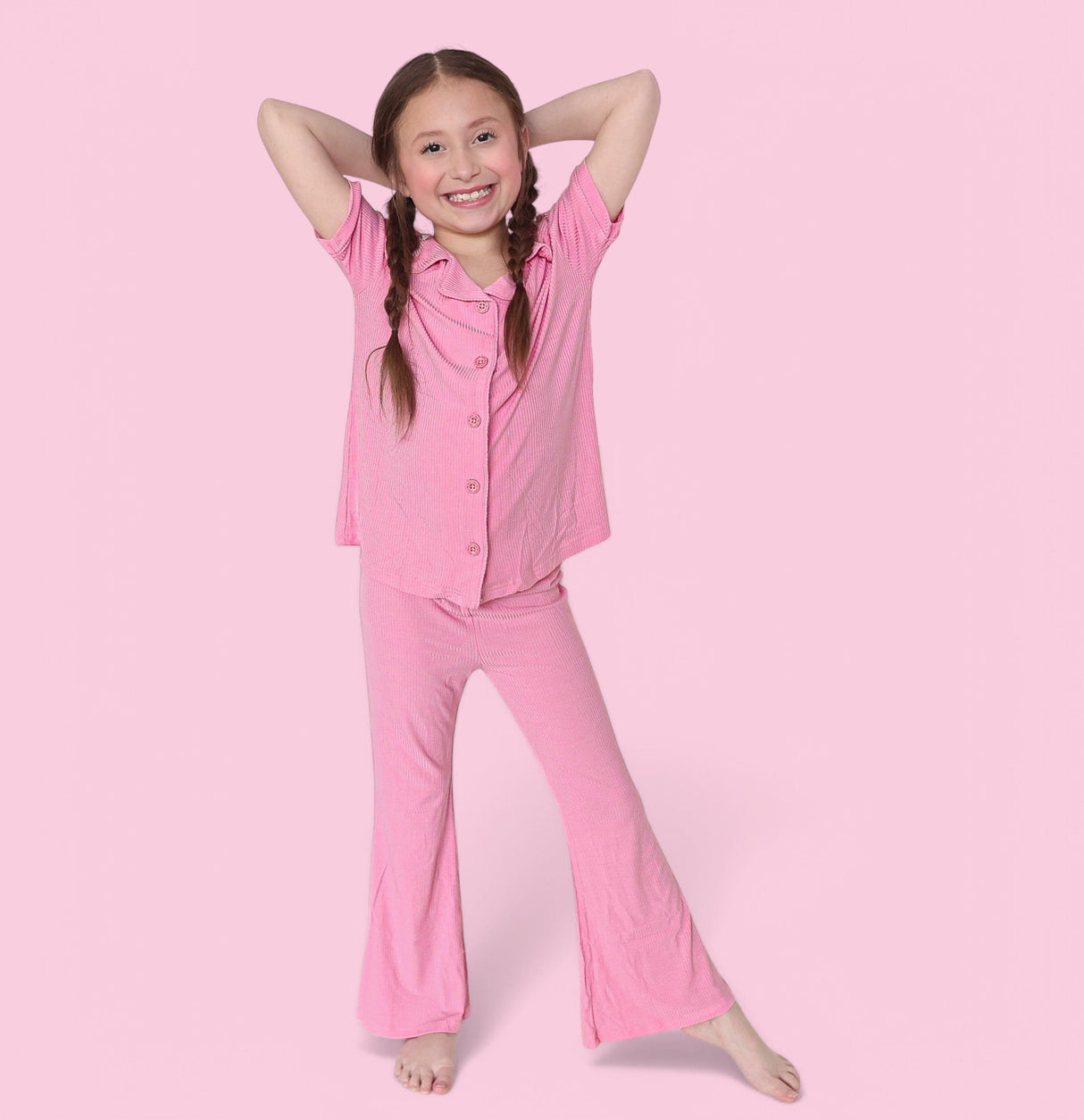 BELLA PINK RIB DREAM GIRL'S FLARE SET from DREAM BIG LITTLE CO