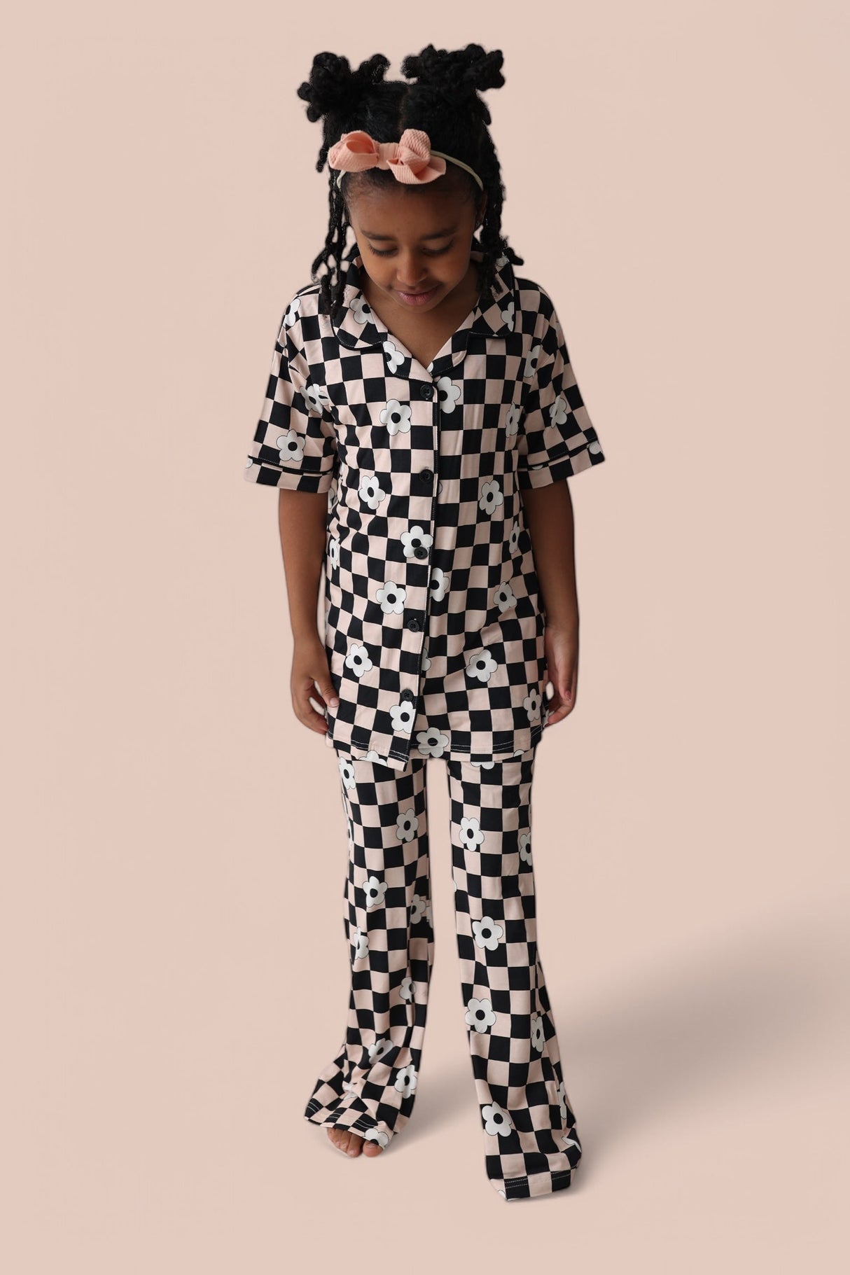 RETRO DAISY CHECKS SHORT SLEEVE DREAM GIRL'S FLARE SET from DREAM BIG LITTLE CO