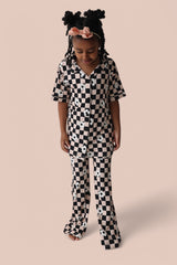 RETRO DAISY CHECKS SHORT SLEEVE DREAM GIRL'S FLARE SET from DREAM BIG LITTLE CO