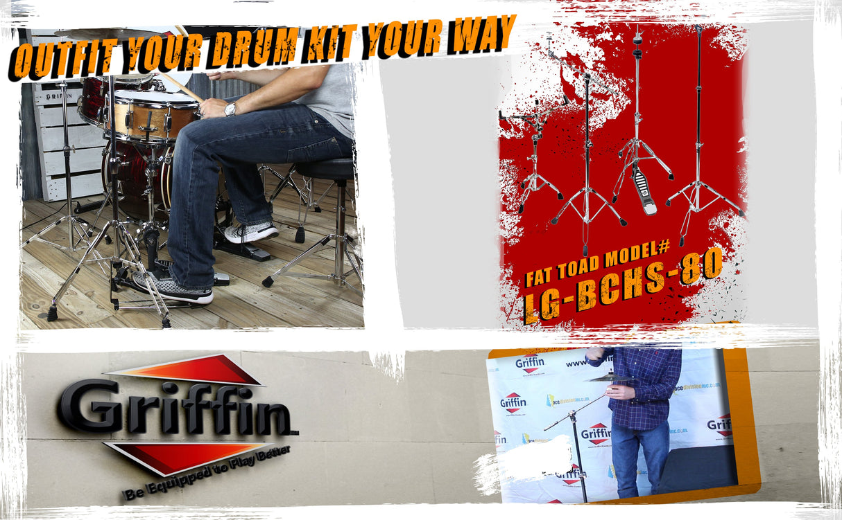 GRIFFIN Cymbal Stand Hardware Pack 4 Piece Set | Full Size Percussion Drum Hardware Kit with Snare Mount, Hi-Hat Pedal, Cymbal Boom, & Straight Cymbal Stand | Lightweight & Portable | Perfect for Gigs from GeekStands.com