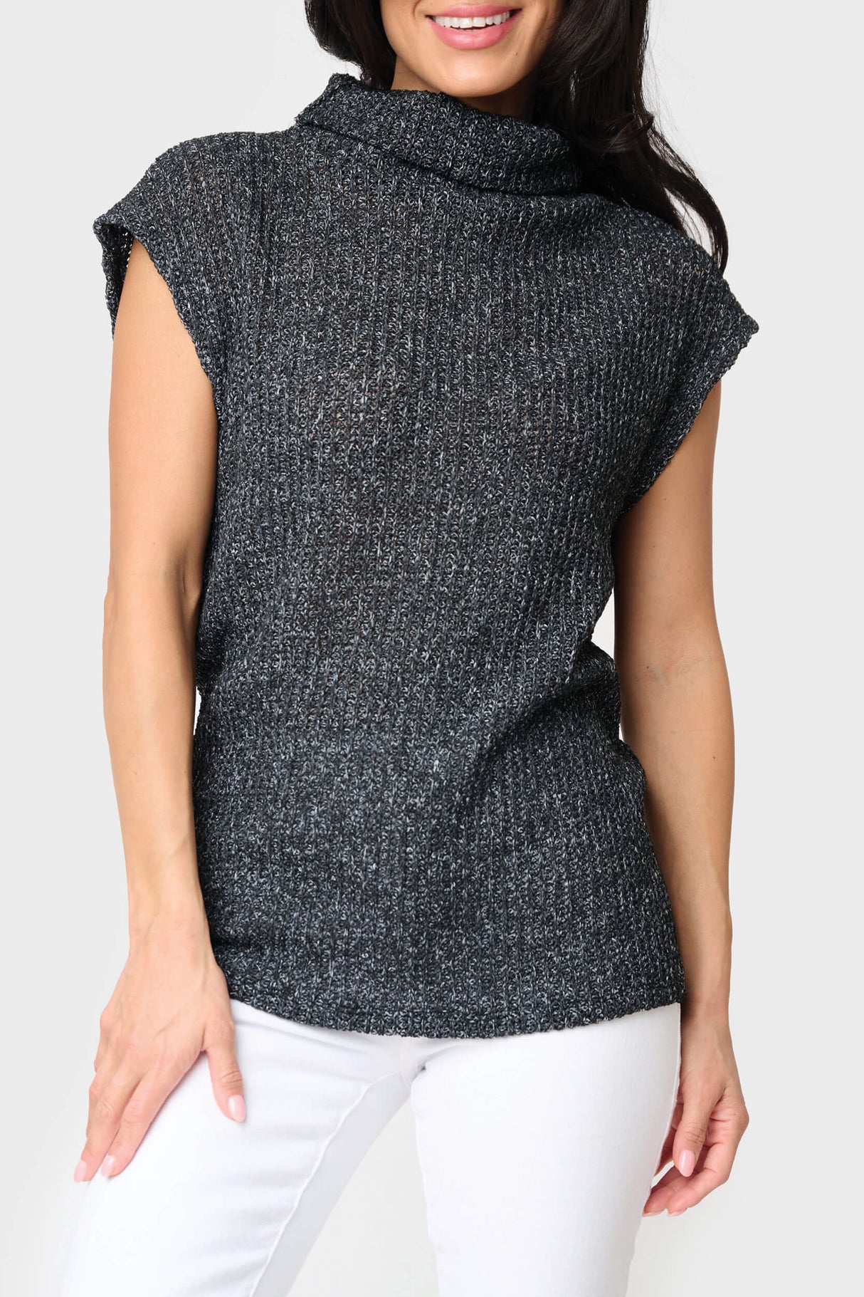 Cap Sleeve Funnel Neck Top  From Gibsonlook