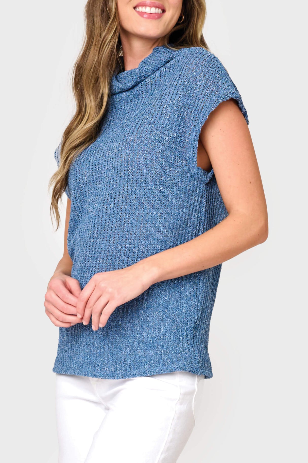 Cap Sleeve Funnel Neck Top  From Gibsonlook