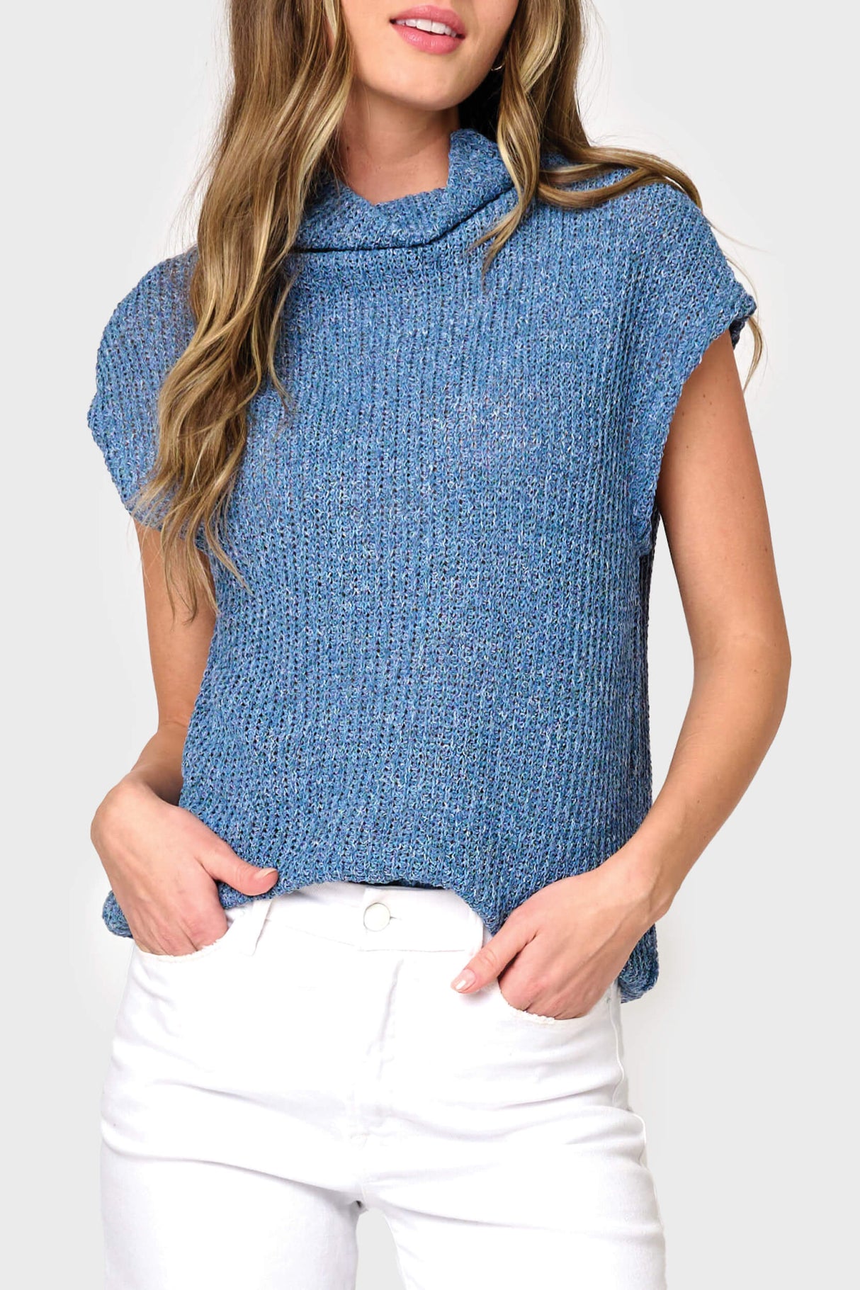 Cap Sleeve Funnel Neck Top  From Gibsonlook