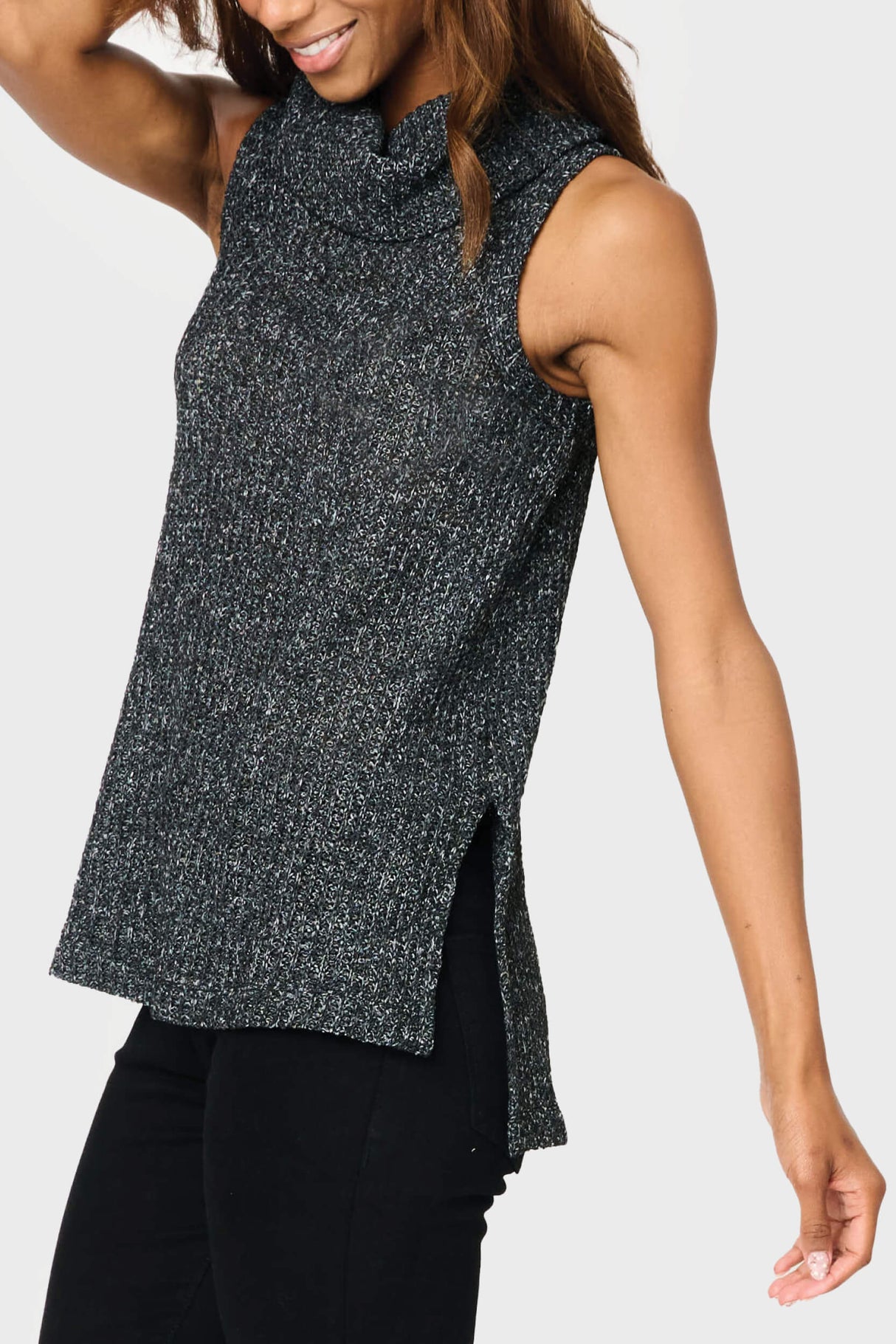 Roll Neck Sleeveless Crochet Vest from Gibsonlook