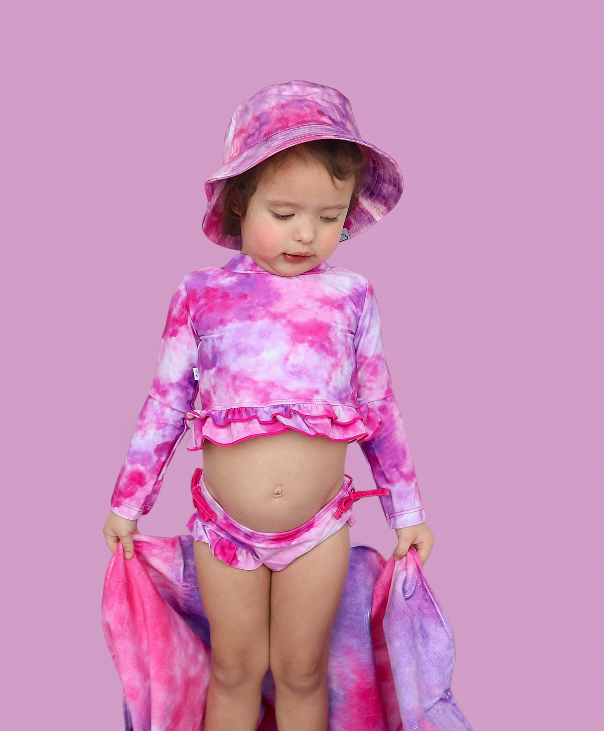 CANDY CLOUDS DREAM 2-PIECE RASH GUARD RUFFLE SWIM SUIT from DREAM BIG LITTLE CO