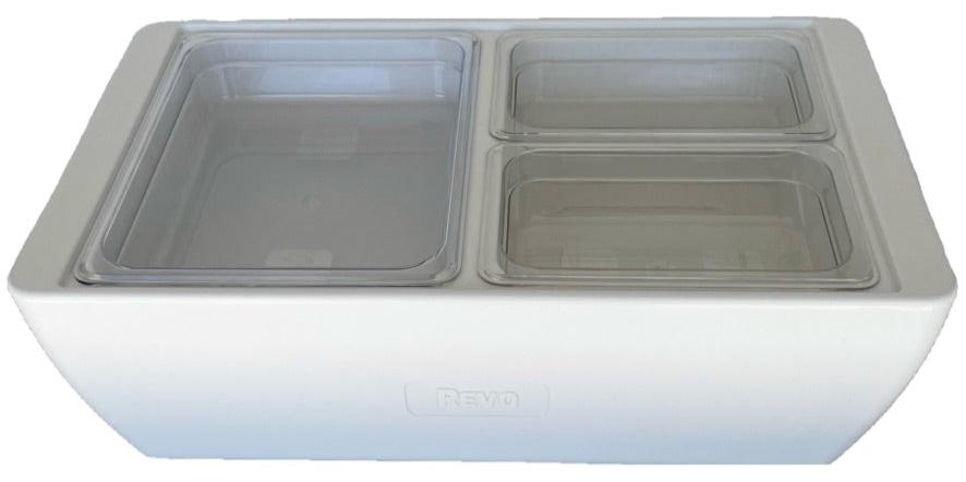 REVO MIX Pan Set | Polycarbonate 2.5" deep | One 1/2 Size and Two 1/4 size food pans From REVO COOLERS, LLC