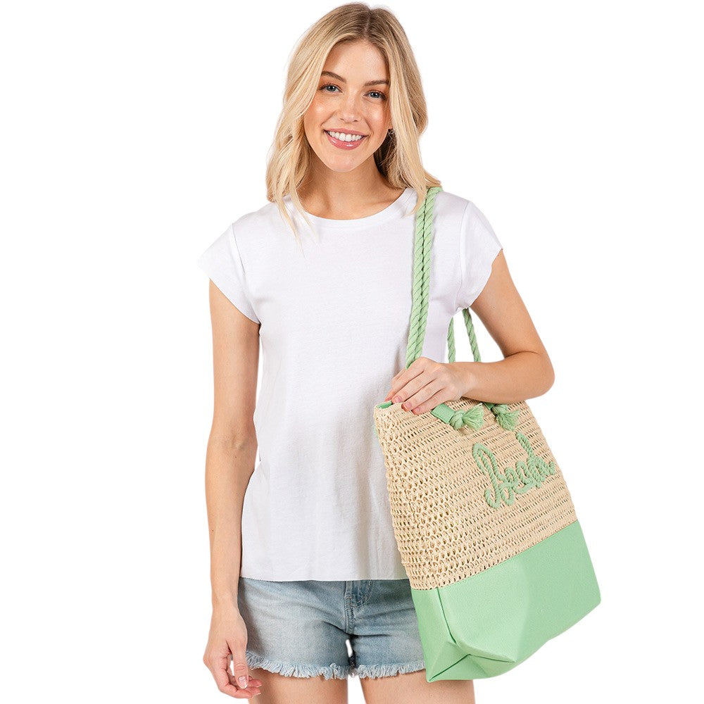 BEACH Message Rope Handle Crochet Fabric Tote Bag / Beach Bag  from Madeline Love