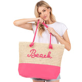 BEACH Message Rope Handle Crochet Fabric Tote Bag / Beach Bag  from Madeline Love