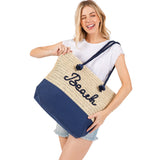 BEACH Message Rope Handle Crochet Fabric Tote Bag / Beach Bag  from Madeline Love