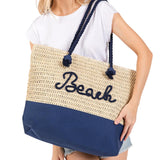 BEACH Message Rope Handle Crochet Fabric Tote Bag / Beach Bag  from Madeline Love