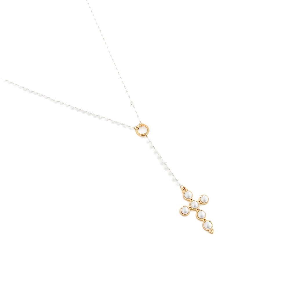 Belinda Pearl Cross Y-Drop Necklace - WATERPROOF from Pretty Simple