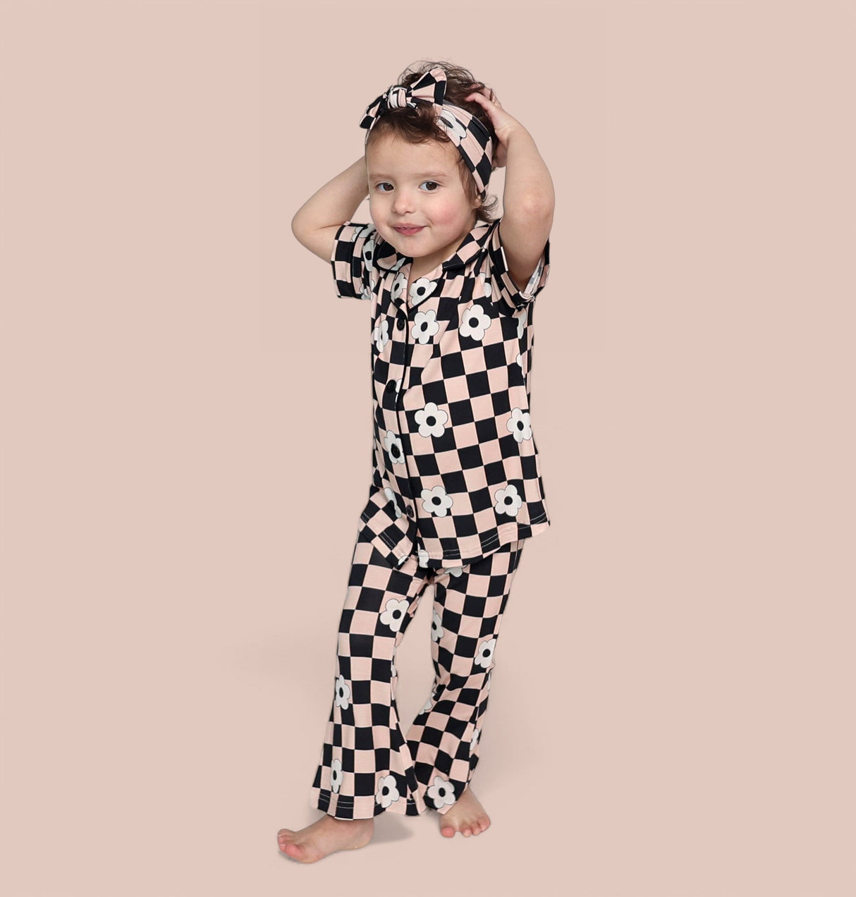 RETRO DAISY CHECKS SHORT SLEEVE DREAM GIRL'S FLARE SET from DREAM BIG LITTLE CO