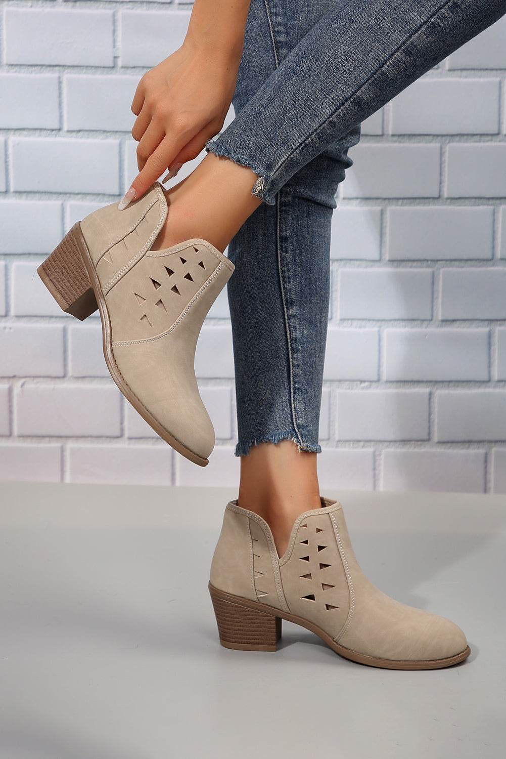Quinn Cut Out Suede Ankle Boots from Threaded Pear