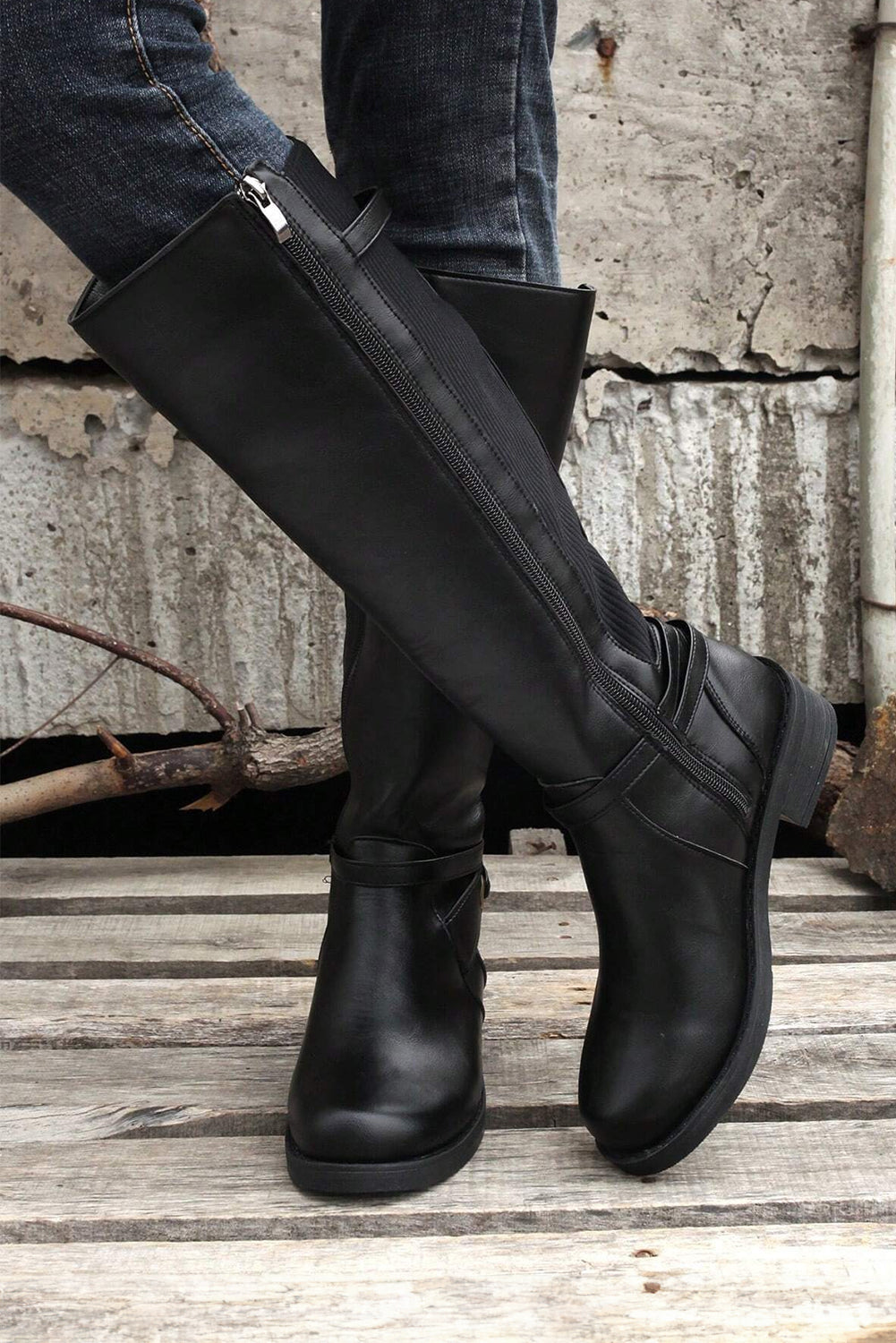 Josie Zipper Knee High Low Heel Boots from Threaded Pear